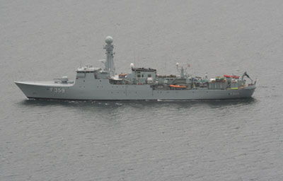 The Offshore Patrol Frigate VÆDDEREN is here seen refitted as an expeditionary vessel