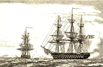 The Frigate GEFION and the ship-of-the-line CHRISTIAN VIII