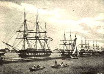 Fregatter klargøres på Holmen - 1849