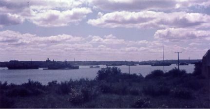 Ships at anchor in Flensburg fjord, Summer 1945.