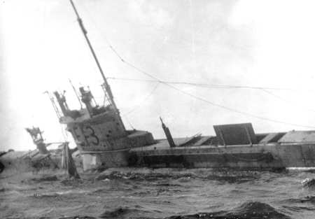 The abandoned and destroyed British submarine E.13