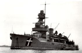 The coast defense ship NIELS JUEL beached in Isefjorden 29. August 1943