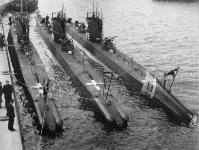 Three of the four H-class submarines