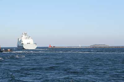 The command and support ship ESBERN SNARE departs Copenhagen