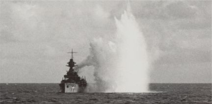 German bombs exploding close to the NIELS IUEL