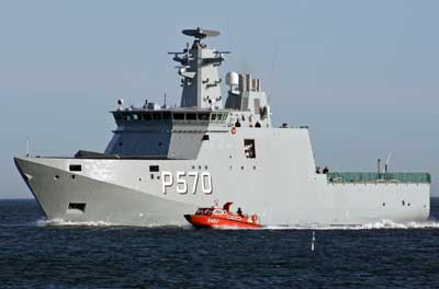 The off shore patrol vessel KNUD RASMUSSEN immediately after being delivered