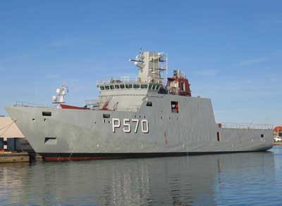 The off shore patrol vessel KNUD RASMUSSEN being completed