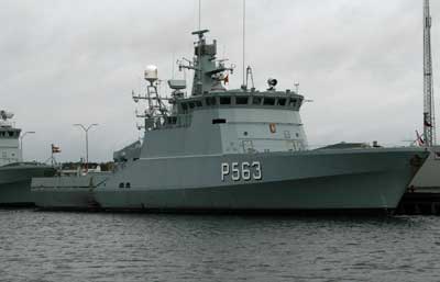 The patrol vessel SØLØVEN, seen at the naval base in Korsør