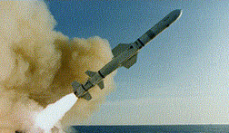 A HARPOON missile is launched...