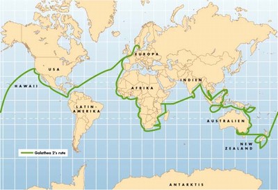 Kort over GALATHEAs rute jorden rundt