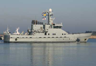 The patrol vessel FREJA seen here leaving Korsr